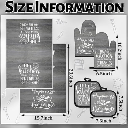 Sratte 6 Pcs Kitchen Decor Accessories Set Farmhouse Towels Pot Holders Oven Mitts Set 2 Dish Towels 2 Potholders 2 Cooking Mittens Oven Glove for Christmas Baking Cooking (Dark Gray) - Image 4
