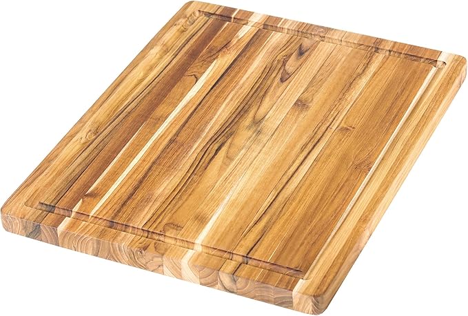 Teakhaus Cutting Board - Medium (M) Wood Cutting Board with Juice Groove (18”L x 14”W) Holiday Gift Ideas for Men and Women - Gift-Ready, Thin, Lightweight, Reversible, Knife Friendly - FSC Certified by TEAKHAUS