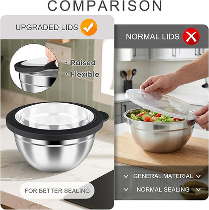 HaWare Mixing Bowls with Airtight Clear Lids, 6-Piece Stainless Steel Strong Nesting Bowls Set, Metal Salad Bowl for Cooking, Prepping, Baking, Serving & Food Storage, Size 4.6, 3, 1.5QT, Black - Image 4