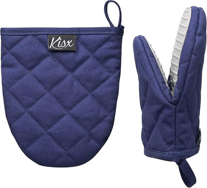 Oven Mitts Heat Resistant – (Blue Color) Mini Oven Mitts, Silicone Gloves Heat Resistant, Kitchen Gloves for Cooking, Silicone Oven Mitts & Pot Holders Sets, Kitchen Pot Holders & Oven Mitts Sets