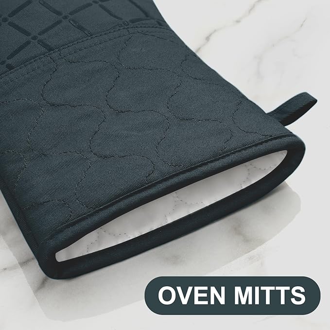 Oven Mitts Pot Holders Sets/Kitchen Towels and Dishcloths,Oven Gloves Kitchen Dish Towels 500 Degree Heat Resistant Potholders with Non-Slip Silicone Surface for Cooking,Grilling,Baking-Deep Green - Image 4