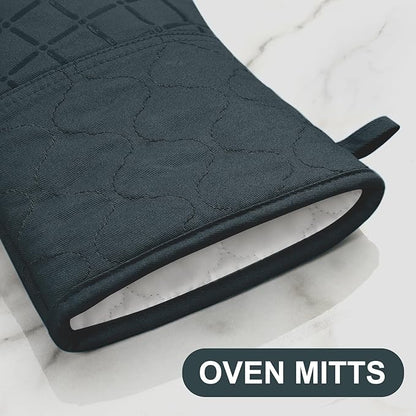 Oven Mitts Pot Holders Sets/Kitchen Towels and Dishcloths,Oven Gloves Kitchen Dish Towels 500 Degree Heat Resistant Potholders with Non-Slip Silicone Surface for Cooking,Grilling,Baking-Deep Green - Image 4