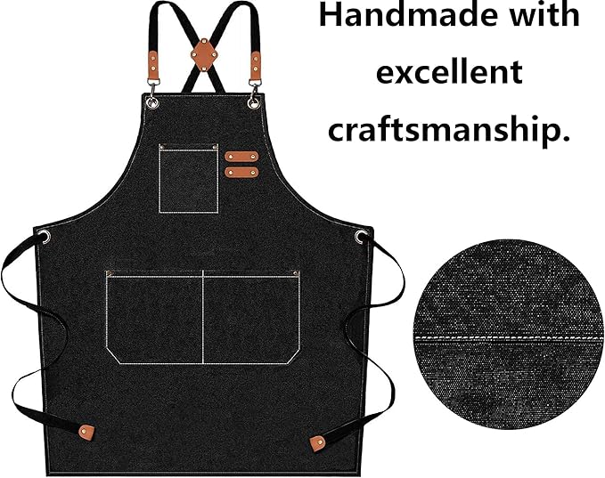 AFUN Chef Aprons for Men Women with Oversized Pockets, 16-Ounce Cotton Canvas Cross Back Heavy Duty Work Apron (Black) - Image 5