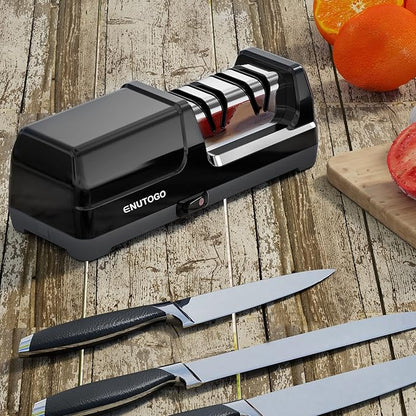 Enutogo Knife Sharpener, Professional 2-Stages Eleltric Knife Sharpeners with Diamond Abrasives for 20-Degree Straight Edge, Knife Sharpener for Kitchen Knives with Sharpening and Polishing - Image 7