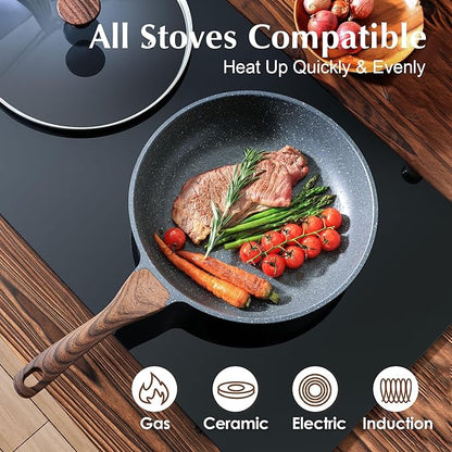 SENSARTE Nonstick Frying Pan Skillet with Lid, Omelet Pan with Cover, Healthy Egg Pan Chef's Pan, Kitchen Cooking Pan, Free of Intentionally Added PFOA (9.5inch + Glass Lid) - Image 6