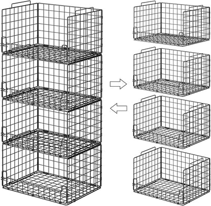 4-Tier Stackable Closet Organizers and Storage Basket - Foldable Closet Shelf Organizer System, Sturdy Metal Space-Saving Clothes Storage Bins for Wardrobe, Black by Unknown