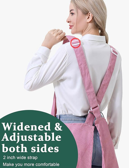 Cozy Adjustable Cross Back Aprons for Women with Pockets Cotton Linen Cooking Kitchen Baking