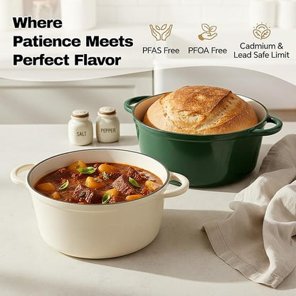 6.5 Quart Dutch Oven Pot with Lid, Non Stick Enameled Cast Iron Dutch Oven for Bread Baking, Heavy-Duty, Oven Safe Ceramic Cookware Up to 500°F for Baking, Braising, Stews, Roasting, Beige - Image 2