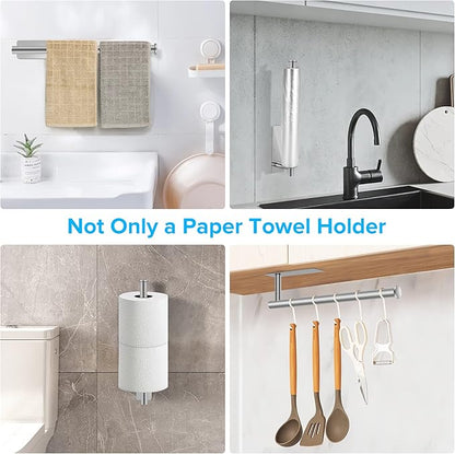 2nd Gen Paper Towel Holder Under Cabinet No Drilling, [More Sturdy] Self Adhesive or Drilling Paper Towel Holder Wall Mount for Kitchen, RV, [Fit Mega Paper Towel Roll] SUS304 Stainless Steel - Image 7