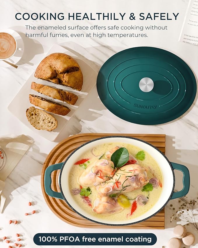 Enameled Cast Iron Dutch Oven - 9.3QT Dutch Oven Pot with Lid & Cotton Potholders - Heavy-Duty Non Stick Casserole Pot for Braising, Stews, Roasting, Baking, Suitable for All Stovetops, Bottle Green - Image 3