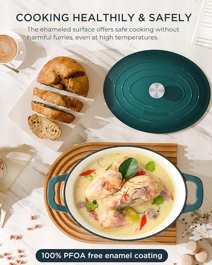 Enameled Cast Iron Dutch Oven - 9.3QT Dutch Oven Pot with Lid & Cotton Potholders - Heavy-Duty Non Stick Casserole Pot for Braising, Stews, Roasting, Baking, Suitable for All Stovetops, Bottle Green - Image 3
