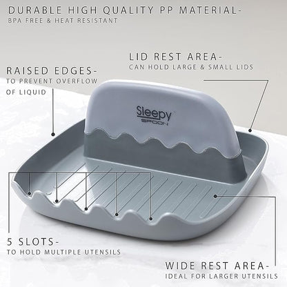 Spoon Rest for Kitchen Counter – Pot Lid Holder and Spoon Holder – Multipurpose Gadget Keeps Countertops Clean - Bonus Lid Lifter