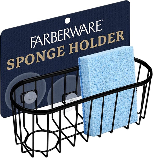 Best Brands Farberware Sponge Holder for Kitchen Sink—Brushed Metal Sink Caddy Organizer with Triple Suction Cups, Kitchen Organizer for Sponges, Brushes, Soap & Cleaning Essentials