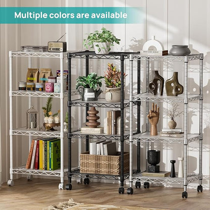 SINGAYE 4 Small Shelves Storage Shelf Wire Shelving Unit Metal Shelf Adjustable Organizers Storage Shelving with Wheels for Bathroom Laundry Room Kitchen Pantry11.5”D x 17.3”W x 44.5”H Black - Image 7