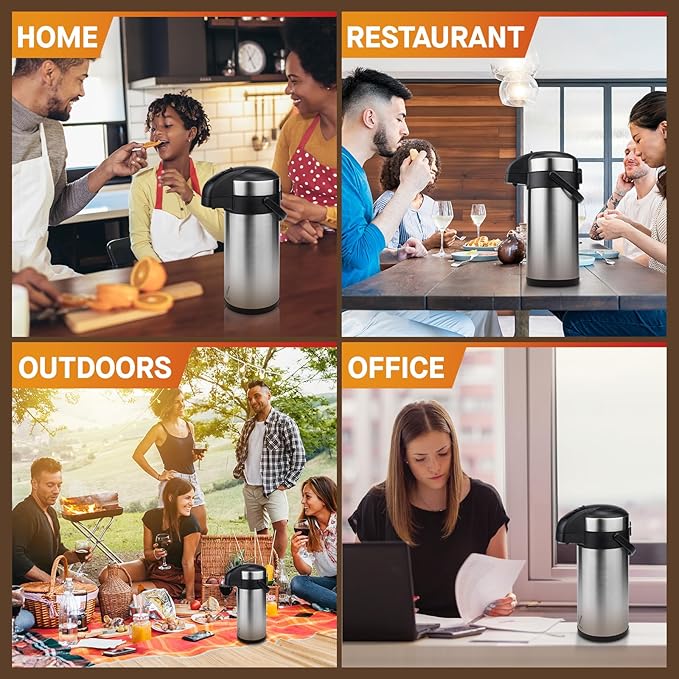 VONDIOR Airpot Coffee Dispenser with Pump - 169 Oz Insulated Stainless Steel Coffee Carafe - Thermal Beverage Dispenser - Coffee Urn for Hot/Cold Water, Party Chocolate Drinks - Image 7