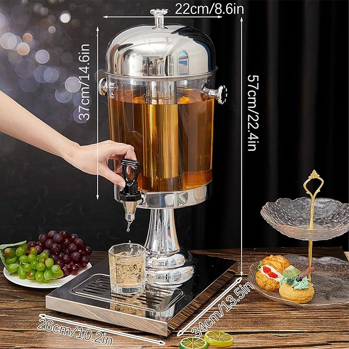 Gisafai 2 Pcs 2 Gallon Drink Dispensers for Parties, Beverage Dispenser with Stand, Stainless Steel Hot Cold Juice Dispenser with Centre Ice Core and Drip Trays for for Beer, Water Lemonade