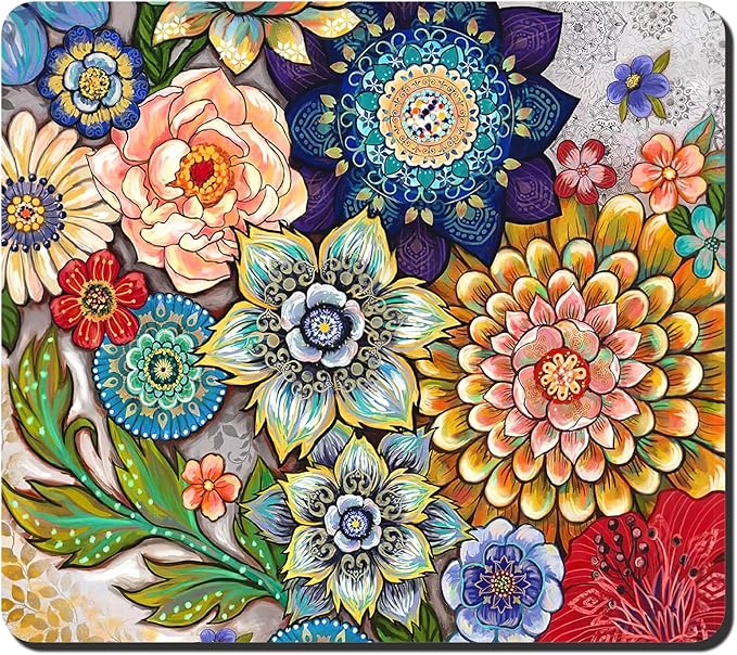 Rnivvi Dish Drying Mat for Kitchen Counter, 16 x 18" Cute Flower Theme Absorbent Heat Resistant Drying Pad with Non-slip Rubber, Coffee Bar Mats for Coffee Machine Dish Rack, Mandala Floral by Rnivvi