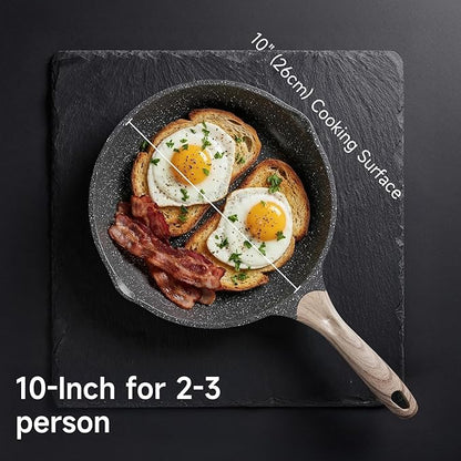 JEETEE 10 Inch Nonstick Frying Pan Stone Coating Cookware, Nonstick Omelette Skillet with Soft Touch Handle, Compatible with All Stoves - Image 5