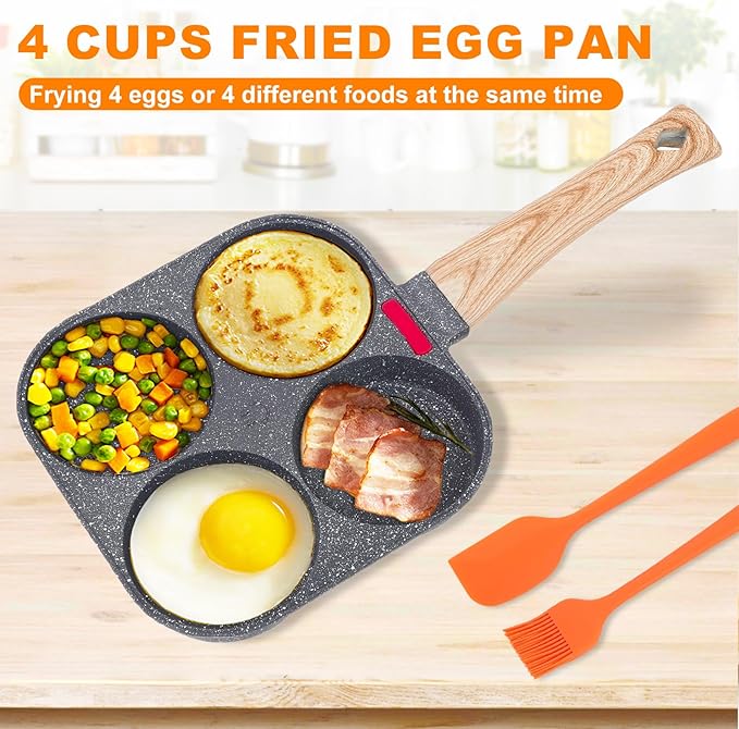 AHFLRITO 4-Cup Egg Pan Nonstick, Healthy Aluminum Omelette Pan, Breakfast Omelette Skillet for Fried Eggs Cooker, Pancakes, Suitable for Gas Stove & Induction Cookware - Image 2