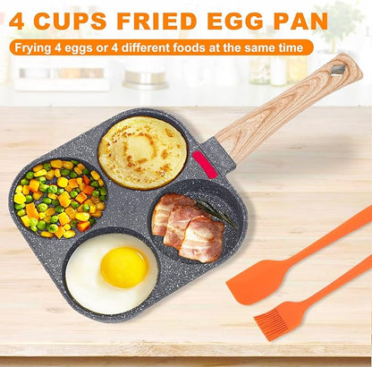 AHFLRITO 4-Cup Egg Pan Nonstick, Healthy Aluminum Omelette Pan, Breakfast Omelette Skillet for Fried Eggs Cooker, Pancakes, Suitable for Gas Stove & Induction Cookware - Image 2