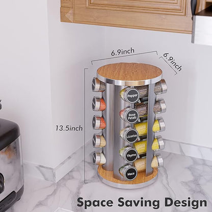 Revolving Spice Rack Set with 20 Spice Jars, Kitchen Spice Tower Organizer for Countertop or Cabinet -- Carousel Storage Includes 386 Spice Labels -- Desktop Rotating Seasoning Organizer - Image 4