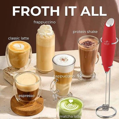 Zulay Kitchen Patented Tornado Triple Whisk Milk Frother with 4 Duracell Batteries – Handheld Foam Maker for Coffee, Lattes, Matcha & Hot Chocolate – Rich, Creamy Froth in Seconds - Cardinal Red - Image 5