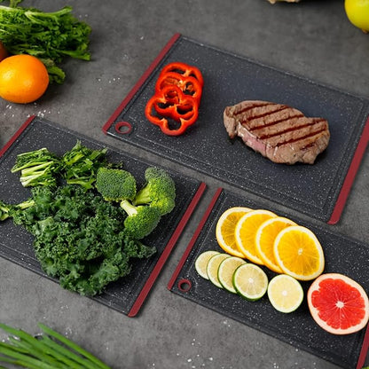 Kikcoin Plastic Cutting Boards for Kitchen, 3-Piece Large Cutting Board Set Dishwasher Safe Chopping Boards with Non-slip Feet and Juice Grooves, Red - Image 5