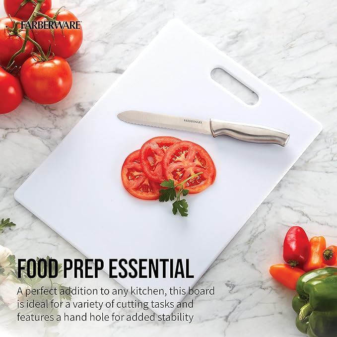 Farberware Large Cutting Board, Dishwasher- Safe Plastic Chopping Board for Kitchen with Easy Grip Handle, 11-inch by 14-inch, White - Image 2