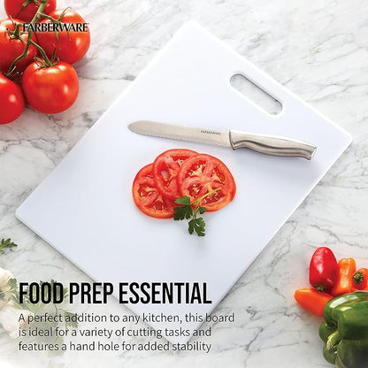 Farberware Large Cutting Board, Dishwasher- Safe Plastic Chopping Board for Kitchen with Easy Grip Handle, 11-inch by 14-inch, White - Image 2