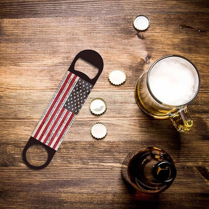 Usa Flag Stainless Steel Bottle Opener Pledge of Allegiance Written on A Weathered United States of America Flag Flat Beer Bottle Opener Keychain for Home Kitchen Bar Restaurant Party Gift