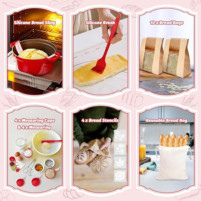 EWFEN Sourdough Starter Kit with Round & Oval Banneton, Complete Sourdough Bread Baking Supplies, Bread Proofing Basket with Starter Jar, Bread Making Tools Kit for Beginners & Bakers - Image 6