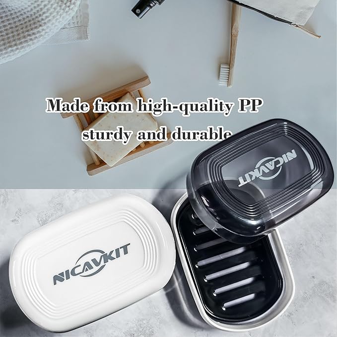 2Pack Travel Soap Container, Leakproof Travel Soap Box Bar Soap Dish Case with Silicone Band,Portable Soap Case with Lid for Bathroom, Camping, Gym, Travel