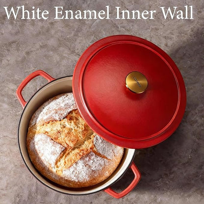 CAROTE 5QT Enameled Cast Iron Dutch Oven Pot with Lid, Heavy-Duty Dutch Oven for Sourdough Bread Baking, Braising, Stews, Roasting, Healthy & Non-Toxic, Dual Handles, All Stovetop Compatible, Oven Safe up to 500° F, Red - Image 3