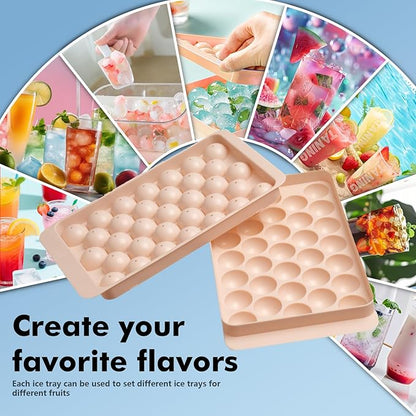 2 Pack Ice Cube Tray with Lid and Bin,Round Ice Cube Trays for Freezer, BPA-Free Circle Mini Ice Maker for Whiskey Cocktail Soda,Home & Bar Use