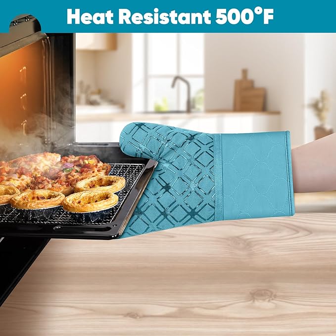 Oven Mitts and Pot Holders Set with Dishcloths, 500 Degree Heat Resistant Oven Gloves and Hot Pads, Premium Soft Cotton Kitchen Mittens and Dish Cloth Sets-Lake Blue - Image 5