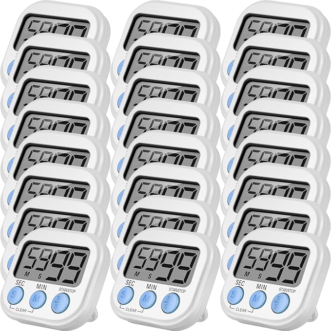 Weewooday 24 Pcs Digital Kitchen Timer Magnetic Timer Bulk On/Off Switch Minute Second Count up Countdown Loud Alarm for Exercise Cook Baking (White) by Weewooday