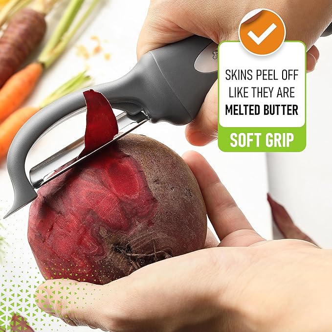 Spring Chef Premium Swivel Vegetable Peeler, Comfortable Handle and Ultra Sharp Stainless Steel Blades - Perfect Kitchen Peeler For Veggie, Fruit, Potato, Carrot, Apple - Gray - Image 4
