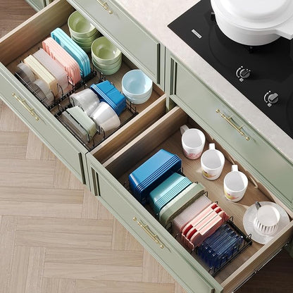 Expandable Food Container Lid Organizer,Large Capacity Adjustable 8 Dividers Detachable Lid Organizer Rack for Cabinets, Cupboards, Pantry Shelves, Drawers Keep Kitchen Tidy,Black 10.2”wide,3.6 Pound. - Image 3