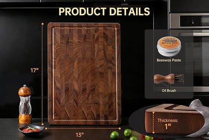 THETCHRY Walnut Cutting Boards for Kitchen, End Grain Wooden Cutting Board, Large Chopping Board Double Sided with Handle, Thick Butcher Block Charcuterie Meal Prep & Serving with Gift Box, 17"×13"×1" - Image 5