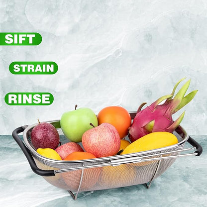 Tiawudi 6-Quart Large Over The Sink Colander, Heavy Duty 40% Thicker 18/8 Stainless Steel Fine Mesh Strainer Basket with Expandable Rubber Grip Handles - Strain, Drain, Rinse Fruits, Vegetables - Image 7