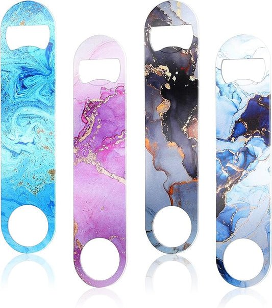 4 Pcs Flat Bottle Opener Heavy Duty Stainless Steel Bottle Opener Beer Flask Tools ​for Kitchen Bar Restaurant, 7 Inches(Marble Print) by Vesici