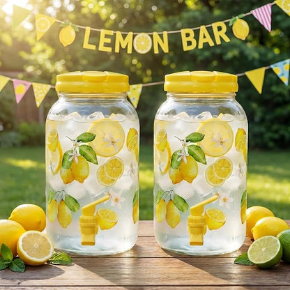 Havawish 2 Pcs 1 Gallon Plastic Beverage Dispenser with Spigot Clear Summer Kitchen Fridge Drink Dispenser for Parties Lemonade Juice Tea Beer Cold Water(Yellow,Classic)