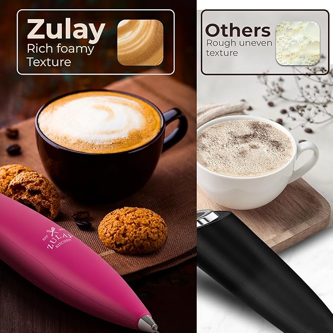 Zulay Kitchen Patented Tornado Triple Whisk Milk Frother with 4 Duracell Batteries – Handheld Foam Maker for Coffee, Lattes, Matcha & Hot Chocolate – Rich, Creamy Froth in Seconds - Pink & Gold - Image 6