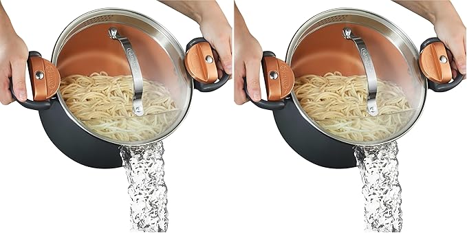 Gotham Steel 5 Quart Stock Pot Multipurpose Pasta Pot with Strainer Lid&Twist and Lock Handles,Nonstick Ceramic Surface Makes for Effortless Cleanup with Tempered Glass Lid,Dishwasher Safe,(Pack of 2) by GothamSteel
