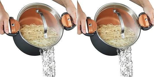 Gotham Steel 5 Quart Stock Pot Multipurpose Pasta Pot with Strainer Lid&Twist and Lock Handles,Nonstick Ceramic Surface Makes for Effortless Cleanup with Tempered Glass Lid,Dishwasher Safe,(Pack of 2) by GothamSteel