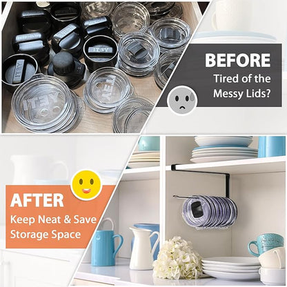 Tumbler Lid Organizer, Horizontal Tumbler Lid Storage Hook Up to 10 Lids, Space Saving Cup Lid Holders Under Cabinet Tumbler Lid Hook for Kitchen Organizer and Storage,Hanging Paper Towel Rack Hanger - Image 5