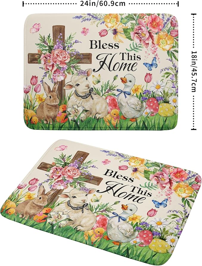 Easter Farmhouse Dish Drying Mat Funny Animal Microfiber Dish Pad for Kitchen Counter Large 18 X24 In - Image 2