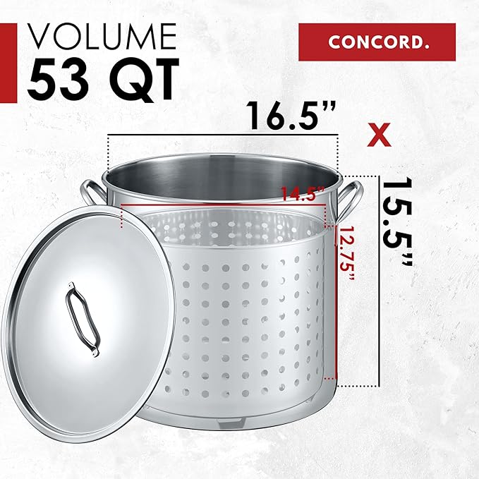 CONCORD 53 QT Stainless Steel Stock Pot w/Basket. Heavy Kettle. Cookware for Boiling - Image 5