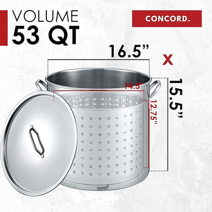 CONCORD 53 QT Stainless Steel Stock Pot w/Basket. Heavy Kettle. Cookware for Boiling - Image 5