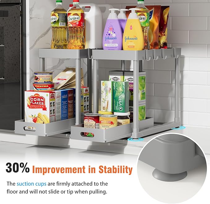 2 Pack Pull-Out Storage Organizers, Under Sink Organizer and Storage for Bathroom & Kitchen,Multi-Purpose Under Cabinet Organizers and storage Black - Image 3